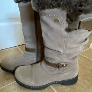 Denver Hayes Womens Tan Leather Faux Fur Trim Lined Winter Boots-Sz-9